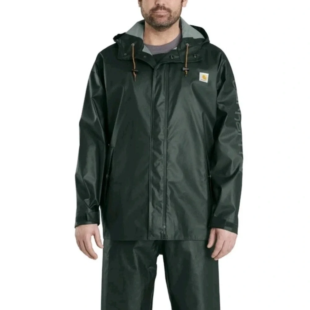 Carhartt Men Midweight Waterproof Rain Storm Coat Hooded XL Tall‎ Green Jacket
